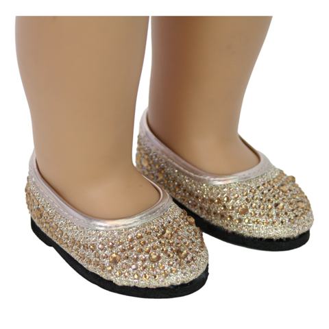 Gold Rhinestone Flats Shoes