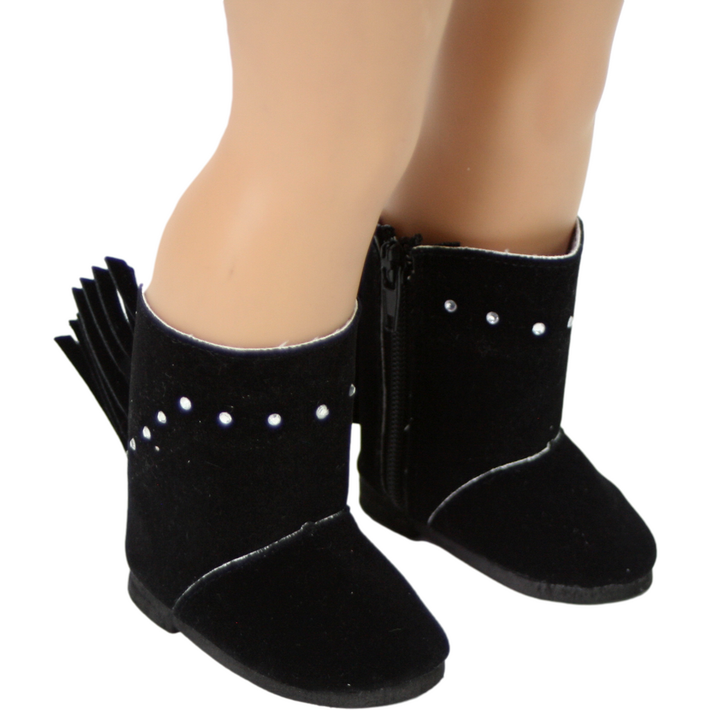 Black Boot with Rhinestones and Fringe