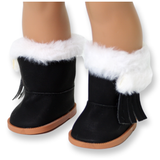 Black Fur-trimmed Boots with Side Tassel