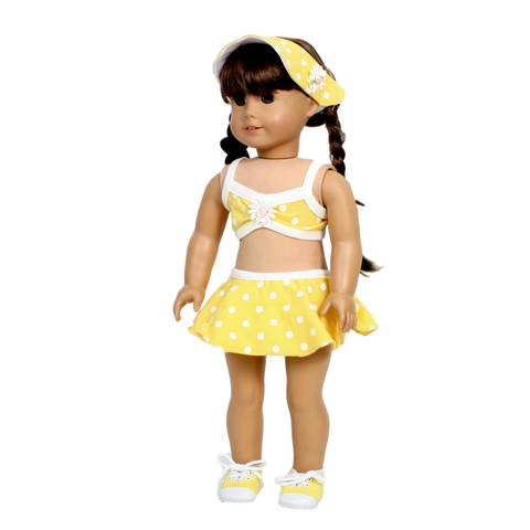 Yellow & White Polka-Dot Swimsuit with Visor